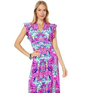 New With Tags Lilly Pulitzer Adriann Flutter Sleeve Maxi Dress Size L